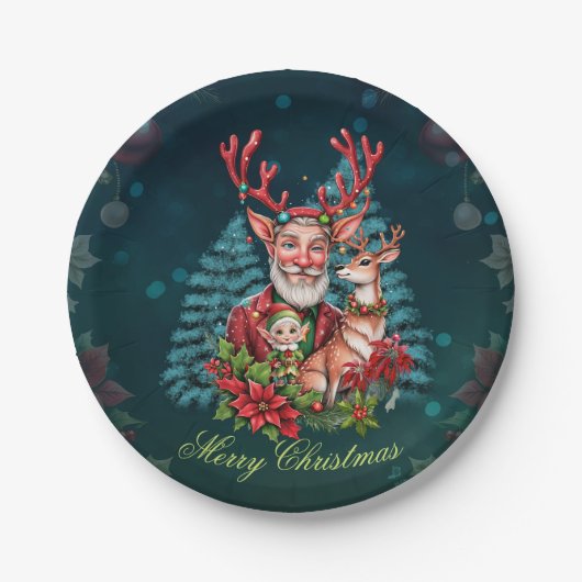 Een grappige kerstillustratie, papieren bordje (Voorkant)
