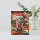 Een grappige kerstmuis die op geschenken zit briefkaart (Staand voorkant)