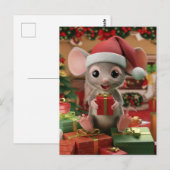 Een grappige kerstmuis die op geschenken zit briefkaart (Voorkant / Achterkant)