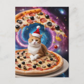 Een grappige kerstmuts kerstpizza kat briefkaart (Voorkant)