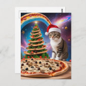 Een grappige kerstpizza kat briefkaart (Voorkant / Achterkant)