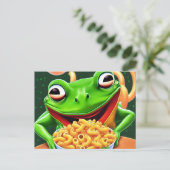 Een grappige kikker met macaroni noedels briefkaart (Staand voorkant)