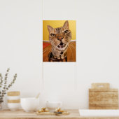 Een grappige kleine kat zit op een spoel in een poster (Keuken)