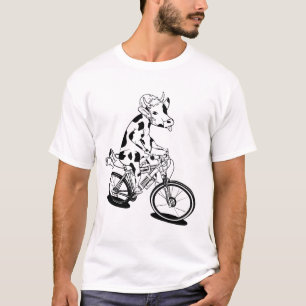 Een grappige koe die met een bikepacking MTB rijdt T-shirt