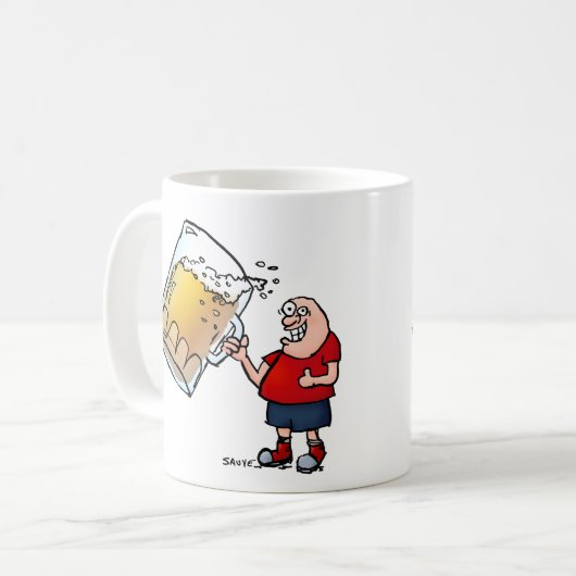 Een grappige man met slechts één grote bijenkoffie koffiemok (Voorkant links)