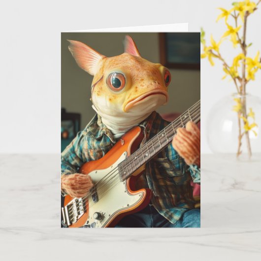 Een grappige meerval die gitaar speelt fantasie Ve Kaart (Gele Bloem)