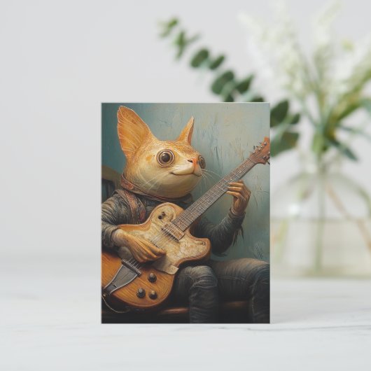Een grappige meerval die gitaarfantasie speelt briefkaart (Staand voorkant)