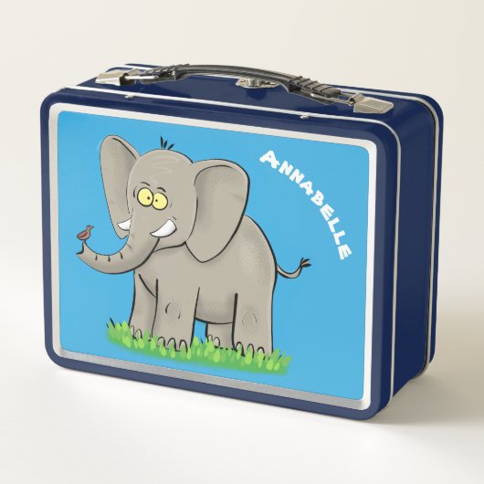 Een grappige olifant met vogel op de cartoon van d (Achterkant)