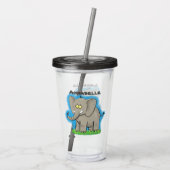 Een grappige olifant met vogel op de cartoon van d acryl drinkbeker (Achterkant)