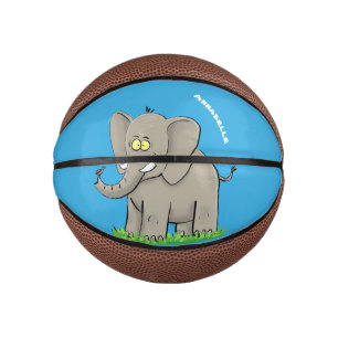 Een grappige olifant met vogel op de cartoon van d basketbal