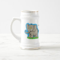 Een grappige olifant met vogel op de cartoon van d