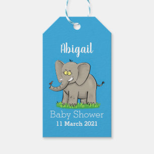 Een grappige olifant met vogel op de cartoon van d cadeaulabel