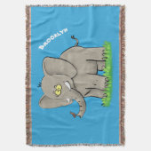 Een grappige olifant met vogel op de cartoon van d deken (Voorkant Verticaal)