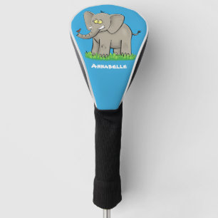 Een grappige olifant met vogel op de cartoon van d golfheadcover