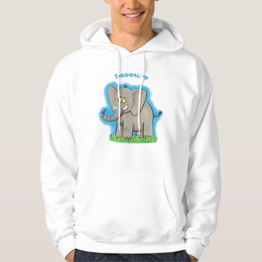 Een grappige olifant met vogel op de cartoon van d hoodie (Voorkant)