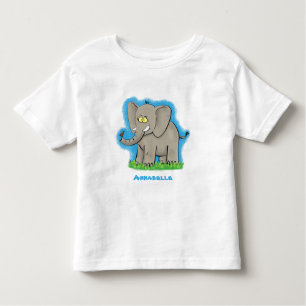 Een grappige olifant met vogel op de cartoon van d kinder shirts