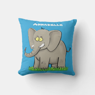 Een grappige olifant met vogel op de cartoon van d kussen