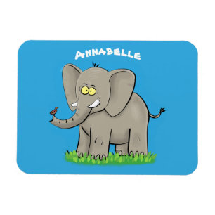 Een grappige olifant met vogel op de cartoon van d magneet