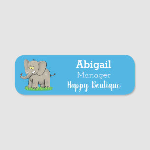 Een grappige olifant met vogel op de cartoon van d naamplaatje