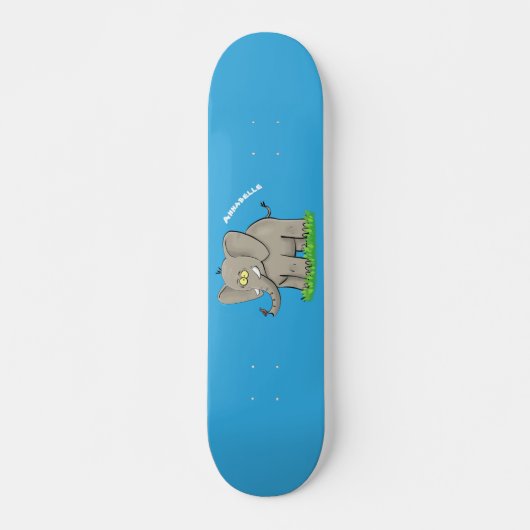 Een grappige olifant met vogel op de cartoon van d persoonlijk skateboard (Voorkant)