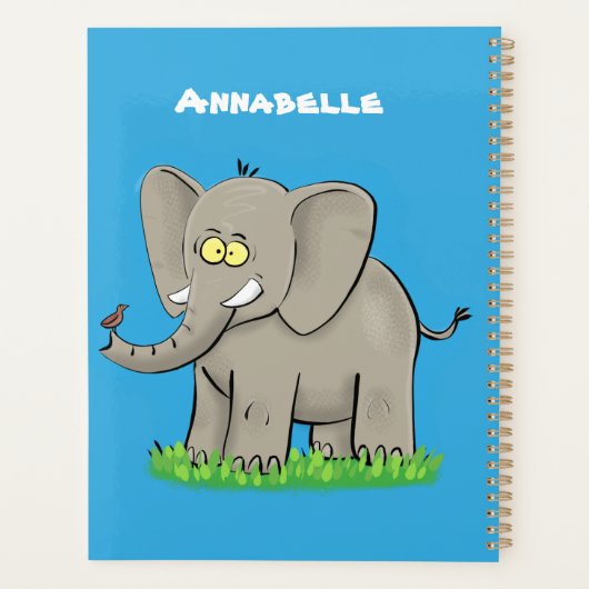 Een grappige olifant met vogel op de cartoon van d planner (Achterkant)
