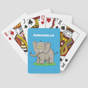 Een grappige olifant met vogel op de cartoon van d pokerkaarten