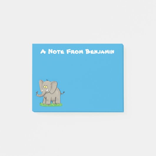Een grappige olifant met vogel op de cartoon van d post-it® notes (Voorkant)