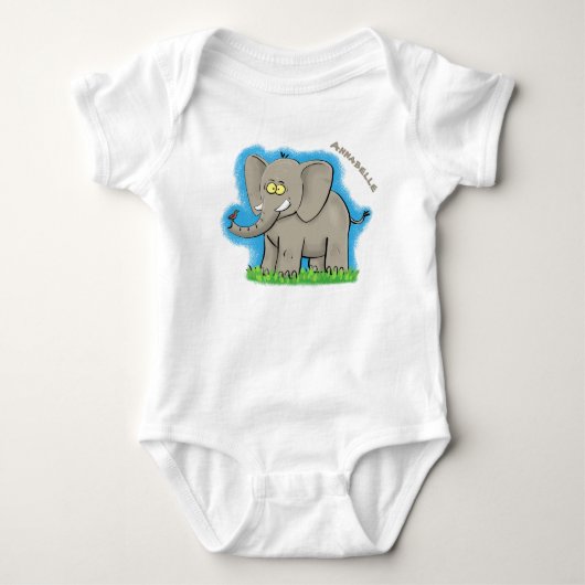 Een grappige olifant met vogel op de cartoon van d romper (Voorkant)