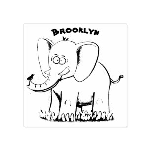 Een grappige olifant met vogel op de cartoon van d rubberstempel