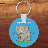 Een grappige olifant met vogel op de cartoon van d sleutelhanger (Voorkant)