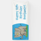 Een grappige olifant met vogel op de cartoon van d spandoek (Verticaal)