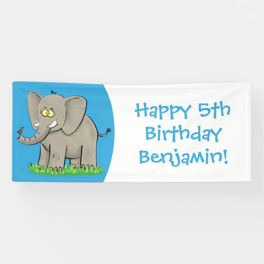 Een grappige olifant met vogel op de cartoon van d spandoek (Horizontaal)