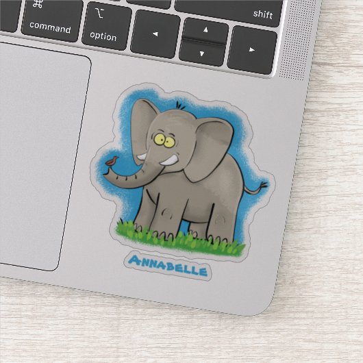 Een grappige olifant met vogel op de cartoon van d sticker (Detail)