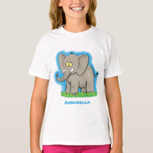 Een grappige olifant met vogel op de cartoon van d t-shirt