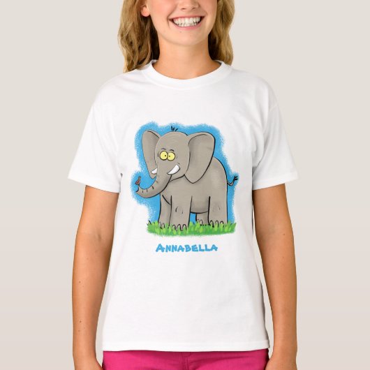 Een grappige olifant met vogel op de cartoon van d t-shirt (Voorkant)