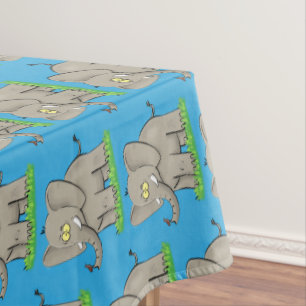 Een grappige olifant met vogel op de cartoon van d tafelkleed