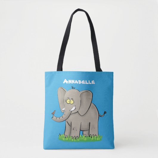 Een grappige olifant met vogel op de cartoon van d tote bag (Voorkant)