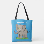 Een grappige olifant met vogel op de cartoon van d tote bag (Achterkant)