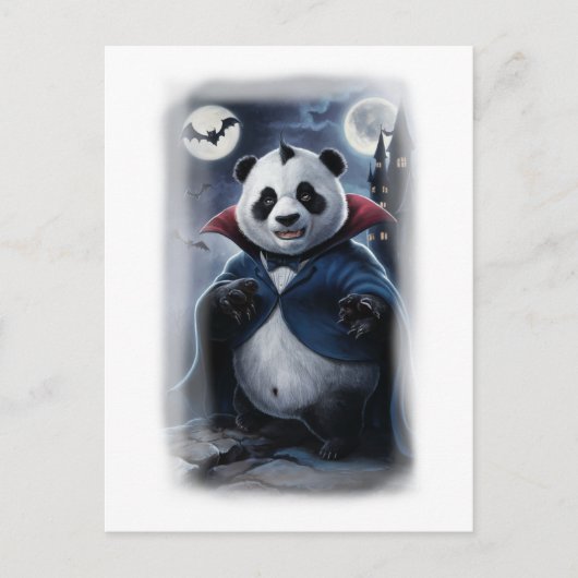 Een grappige panda Dracula op een witte Feestdagenkaart (Voorkant)