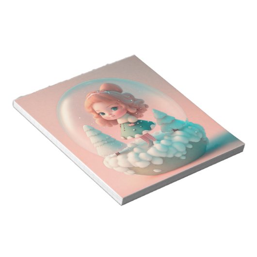 Een grappige pop op een wolk notitieblok (Schuin)