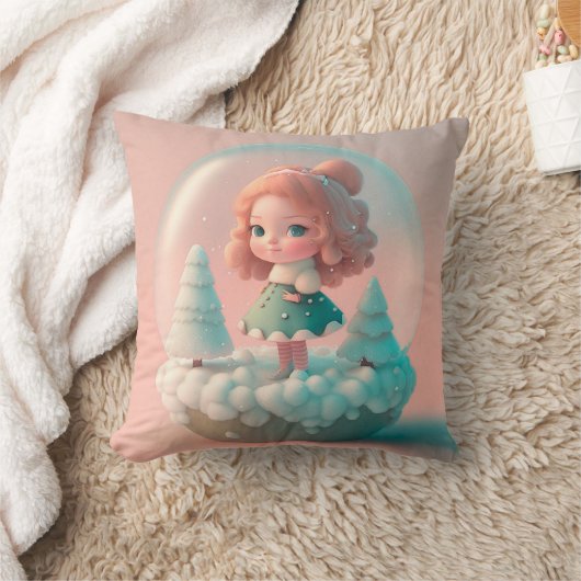 Een grappige pop op een wolkenwolk Sierkussen (Deken)
