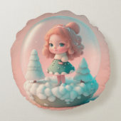 Een grappige pop op een wolkenwolk Sierkussen Rond Kussen (Achterkant)