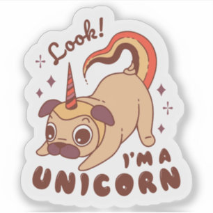 Een grappige pug eenhoorn Kijk, ik ben een eenhoor Sticker