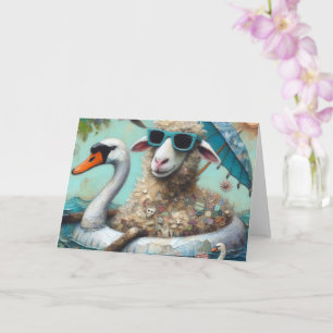 Een grappige schaap zwemt zweeft bij alle gelegenh kaart