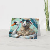 Een grappige Sheep Swan Float Alle gelegenheden Kaart (Voorkant)