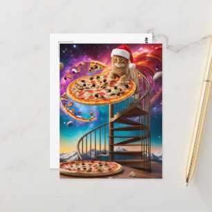 Een grappige surrealistische kerstmuts kerstpizza  briefkaart