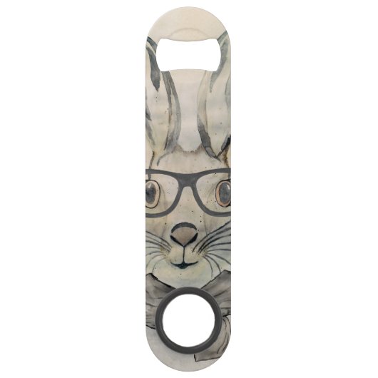 Een grappige waterverf met bril en sjaal speed flessenopener (Achterkant)