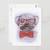 Een grappige waterverf met rode bril en boeg briefkaart (Voorkant / Achterkant)