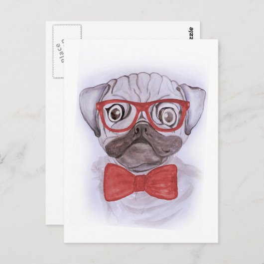 Een grappige waterverf met rode bril en boeg briefkaart (Voorkant / Achterkant)