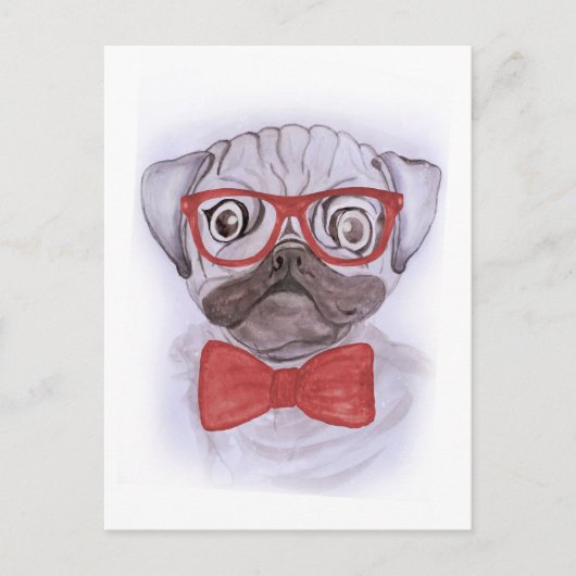 Een grappige waterverf met rode bril en boeg briefkaart (Voorkant)